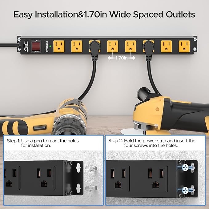 CRST 2 Pack 8 Outlet Metal Heavy Duty Power Strip