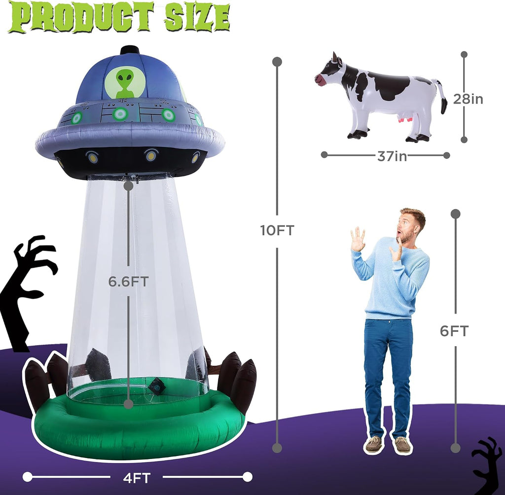 ZPISF 10 FT Halloween Inflatables UFO with Floating Cow Outdoor Decorations