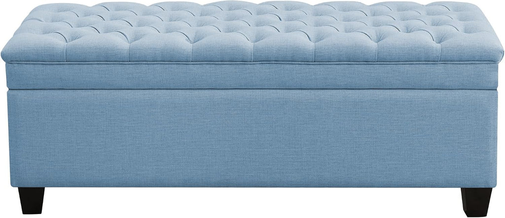 WUTUTUEE 50" Fabric Storage Ottoman Bench, Upholstered Rectangle End of Bed Storage Ottoman Tufted Living Room Bedroom Bench with Safety Hinge, Solid Wood Legs, Loads 500 lb(Light Blue)