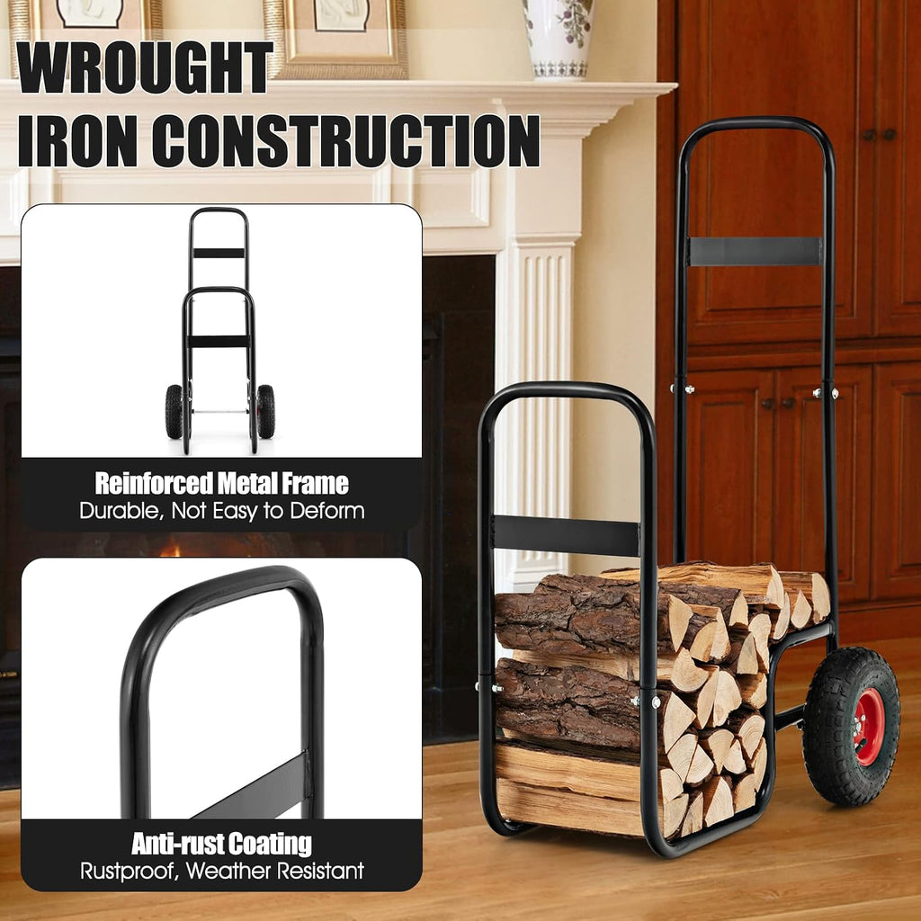 happygrill firewood cart with wheels, rolling fire wood, side view