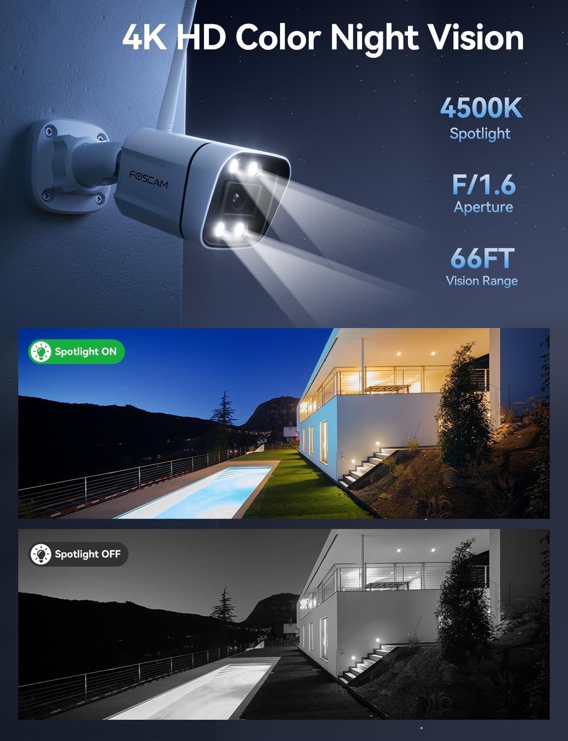 FOSCAM 4K 8MP Security Cameras Wireless Outdoor, 5GHz&2.4GHz WiFi Camera for Home Security, 120° FoV Outside Surveillance Cam, AI Human/Vehicle Detection, 66FT Color Night Vision, 120dB Siren, IP66