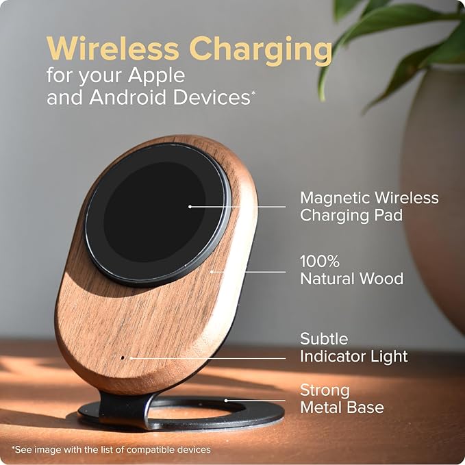 ARK Uno - Solid Wood MagSafe Stand Magnetic Wireless Charging Station w/Adapter