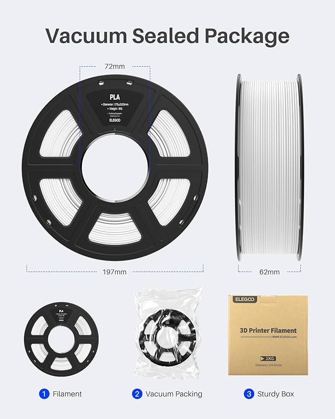 ELEGOO PLA Filament 1.75mm Bundle 4KG, 3D Printer Filament Dimensional Accuracy
