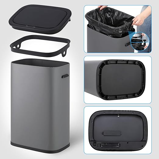 14.5 Gal/55L Trash Can with Lid, Automatic Touchless Garbage Can with