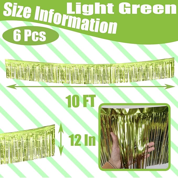 6 Pack 10 Feet Foil Fringe Garland Metallic Tinsel Streamers Banner Wall Hanging Backdrop Banner for Parade Floats, Thanksgiving, Christmas, Birthday, Halloween Party Decorations(Light Rainbow)