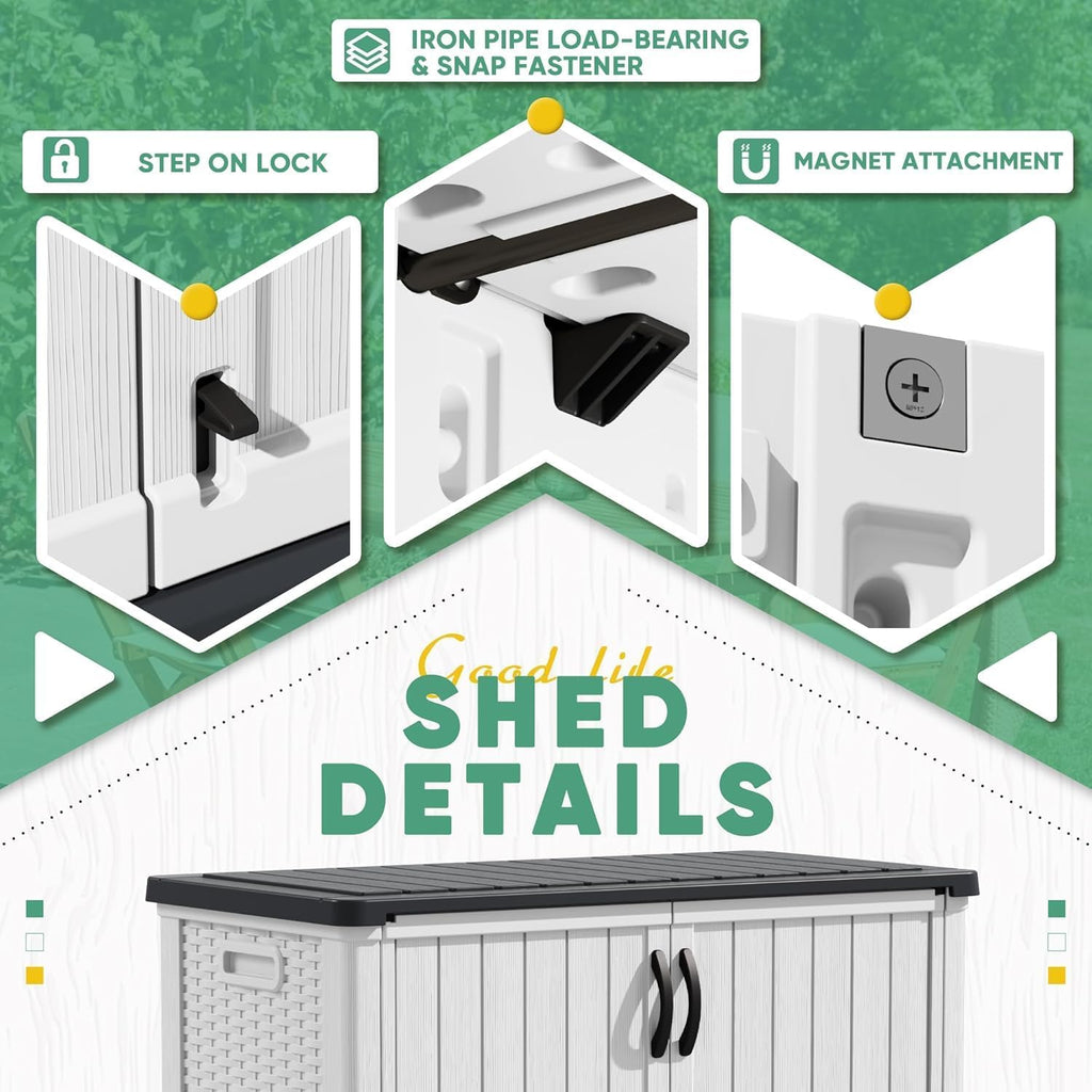 devoko shelf of resin outdoor storage cabinet, 26 showing dimensions