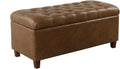 HomePop 40" Button Tufted Storage Bench - Distressed Brown Faux Leather