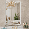 LOAAO 28x36 Inch White Metal Framed Bathroom Mirror