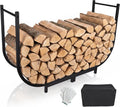 Firewood Rack Outdoor w Thicken Cover, 40 Inch Indoor Large Firewood Rack-Stable Curved Firewood Storage Heavy Duty & Rustproof Metal Log Holder w Hook for X-mas Decoration or Tools Nearby Fireplace