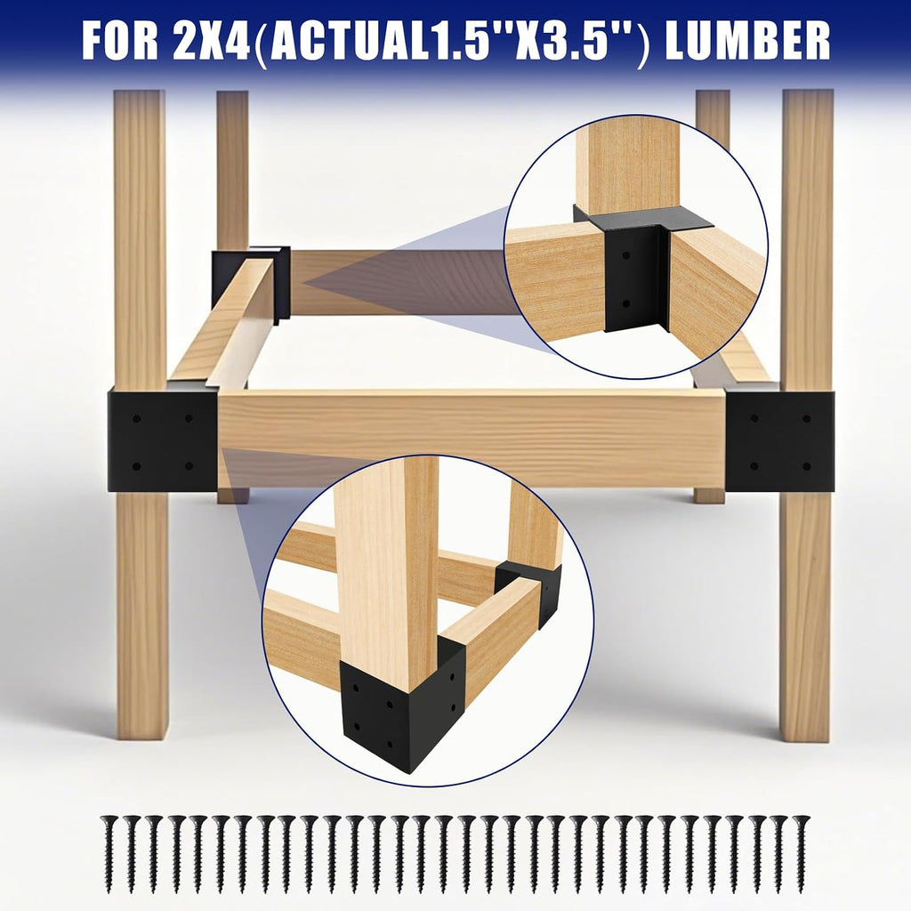 2"x4" heavy duty workbench bracket kit, black steel shown in use