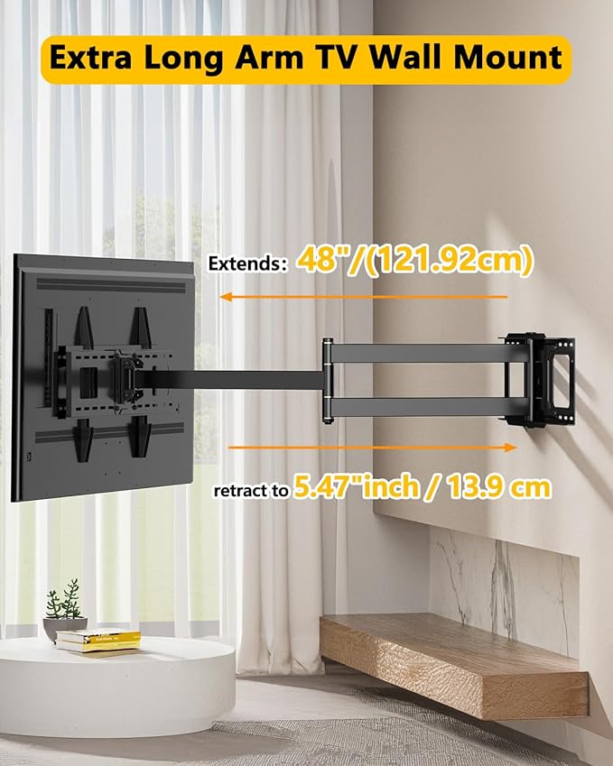 48'' Extension Extra Long Arm TV Wall Mount, Heavy Duty Full Motion TV Wall