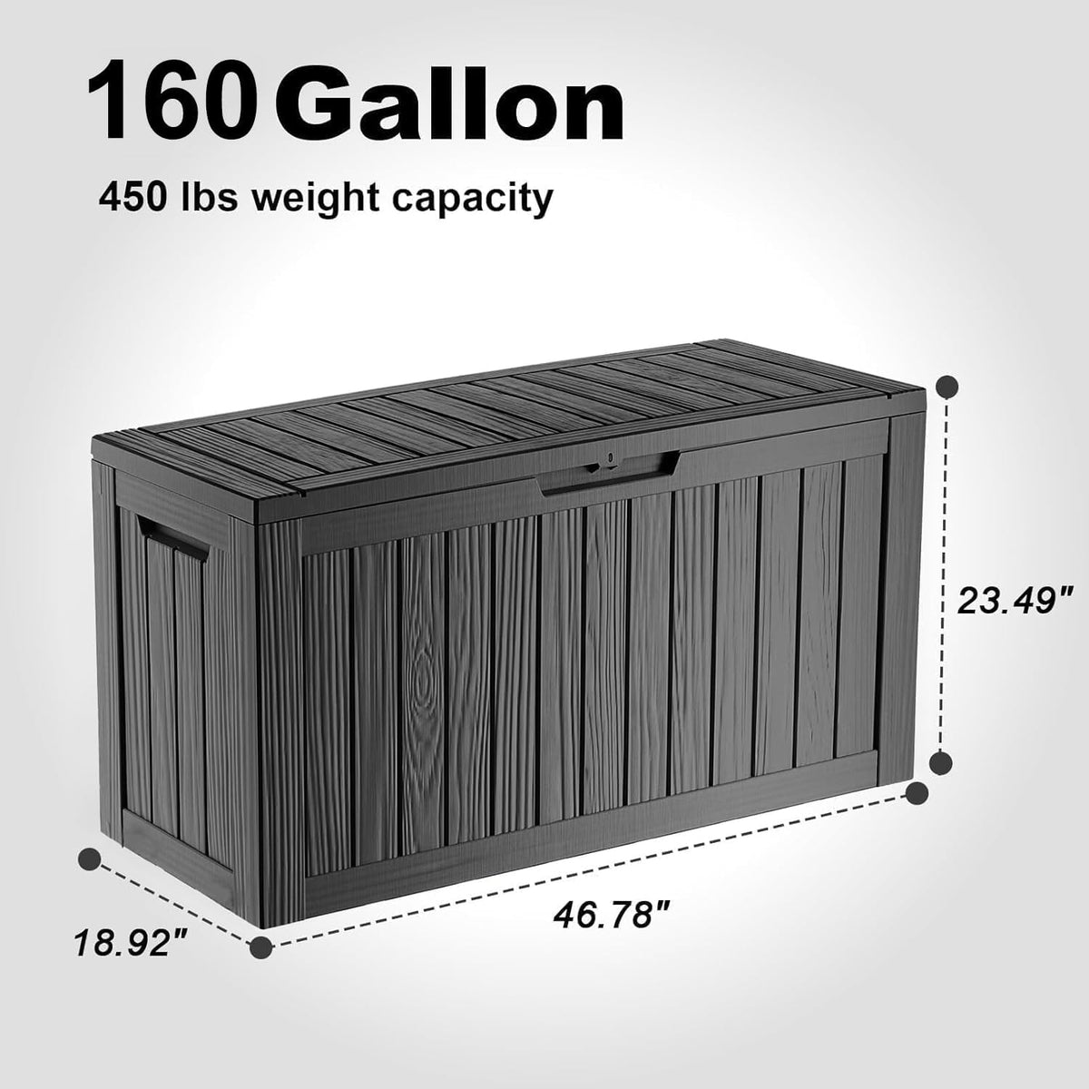 easyup 160 gal deck box waterproof outdoor storage shown in use