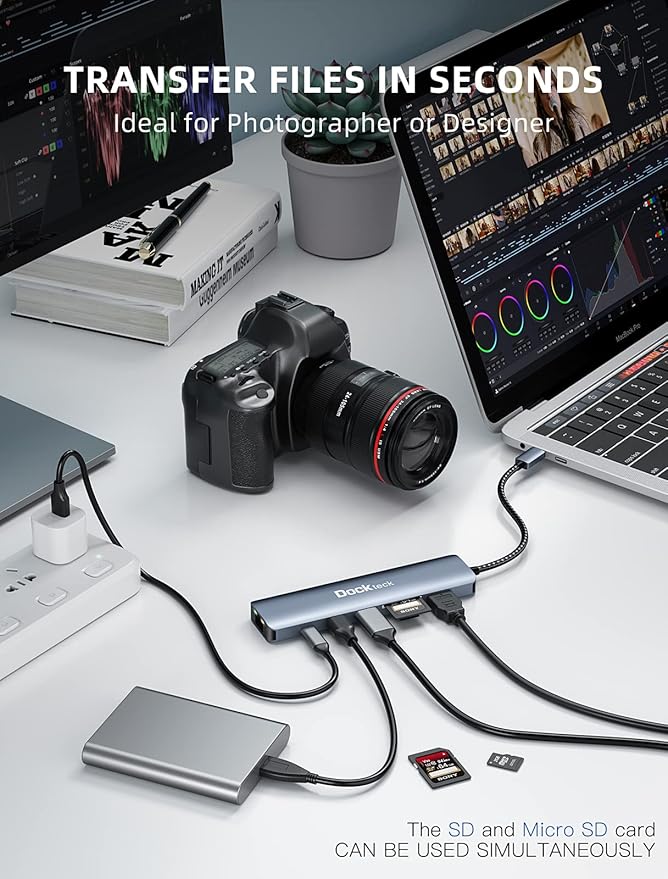 dockteck 7-in-1 USB C Hub with 4K 60Hz HDMI, 1Gbps Ethernet, 100W Power Delivery