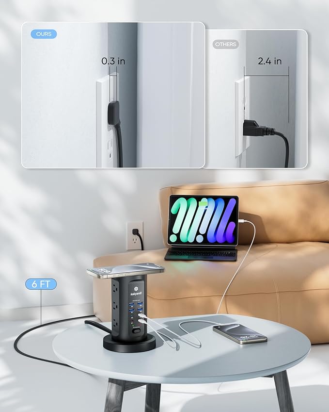 Kakyanill 115W USB Charging Station, Surge Protector Power Strip Tower