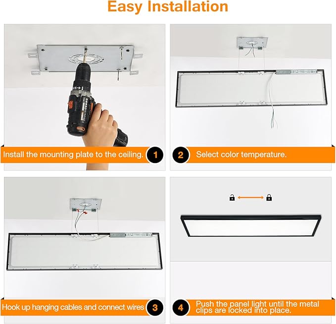 Mcacggo Black 1x4 LED Flat Panel Light Flush Mount 4-Pack, 3000K/4000K/5000K