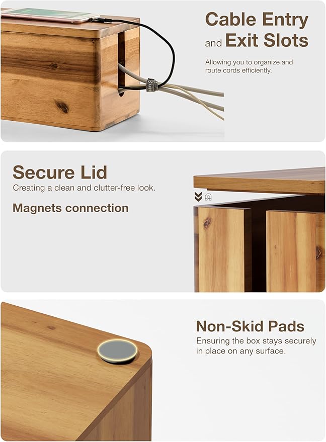 TIDITA Acacia Wood Cable Management Box Round Edge