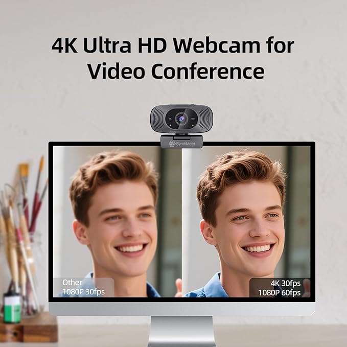 SynthMeet 4K Webcam for PC, 1080P@60FPS, 4K Camera
