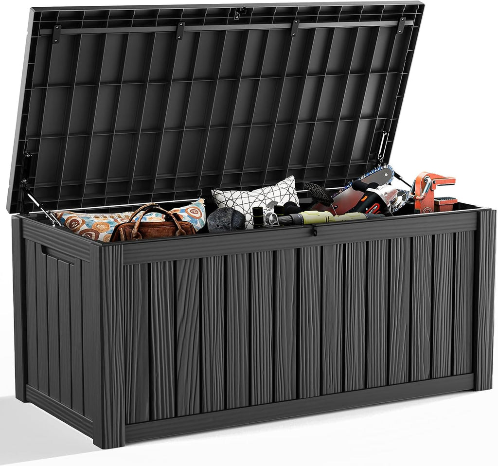 180 Gallon Resin Deck Box, Outdoor Storage Box, Waterproof UV Resistant，Weatherproof Organizer for Patio Furniture Cushions, Pool Accessories, Garden Tools, Indoor & Outdoor Use, Black
