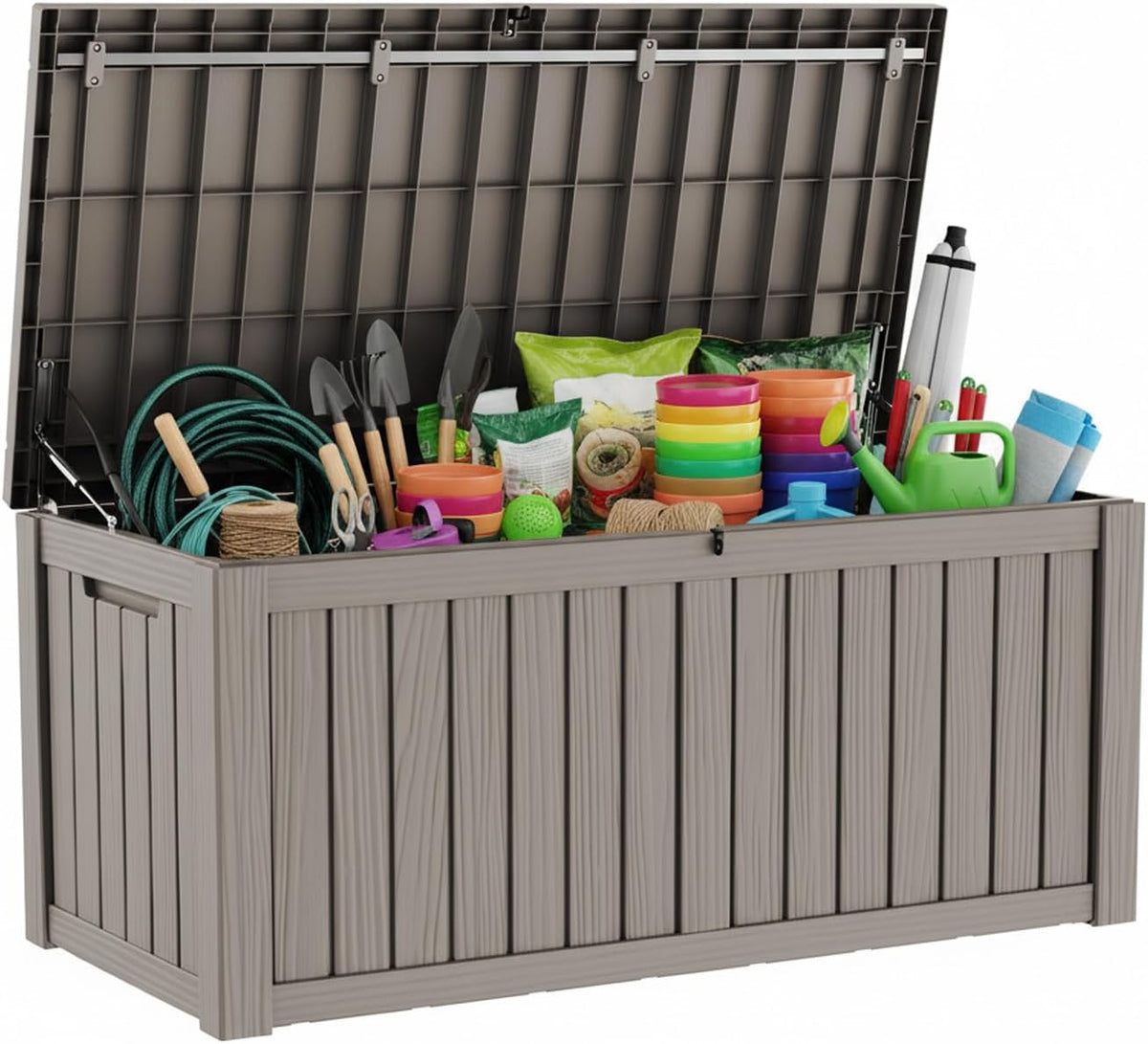 200 gallon large outdoor storage box waterproof, uv shown in use