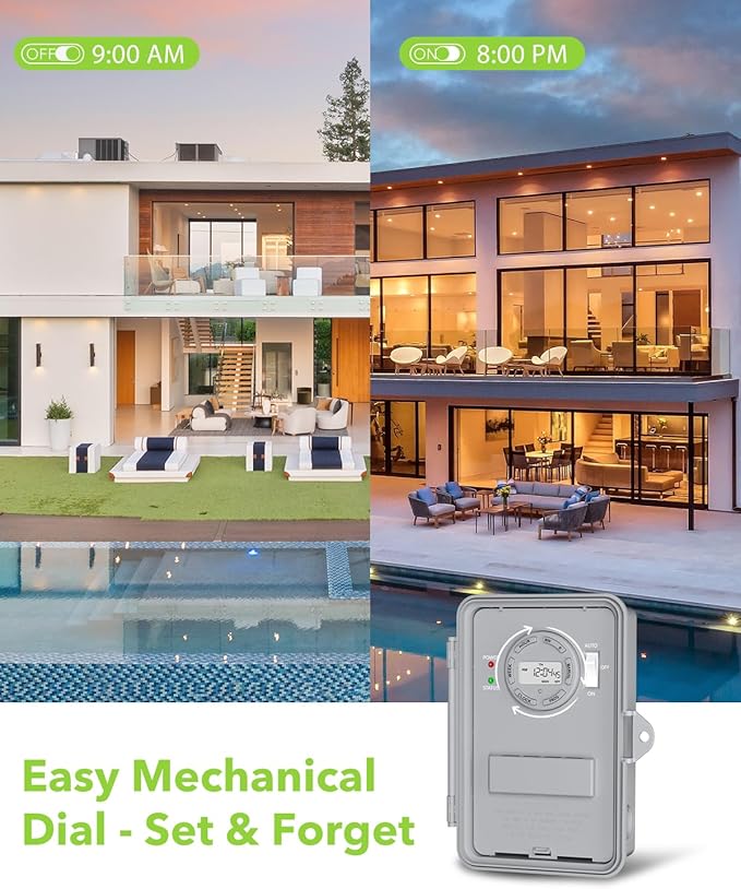 BN-LINK Pool Pump Timer, Outdoor Timer Box, Heavy Duty, 2HP 40A Max, 277 VAC