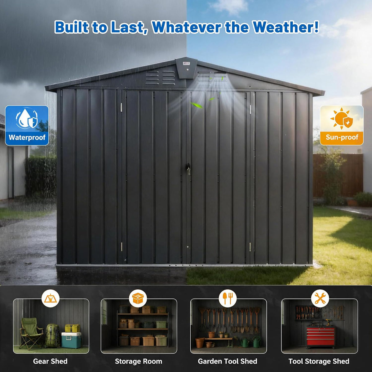 domi 8x6 ft outdoor storage shed,large metal tool, package contents