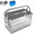 Metal Cantilever Tool Box, 3-Tier 5 Tray Fold Out Stainless Steel Tool Box with Handle, 14" Stack-able Portable Tool Storage Box Organizers Chest for Household Factory Warehouse Repair Shop