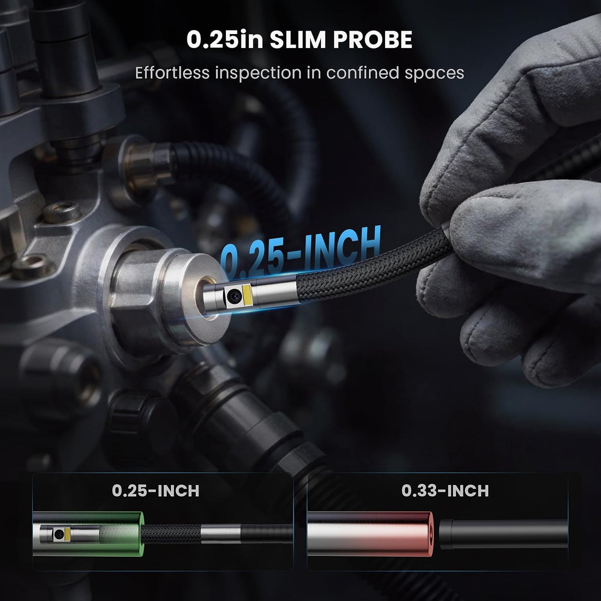 ralcam two-way articulating borescope dual lens slim probe, side view