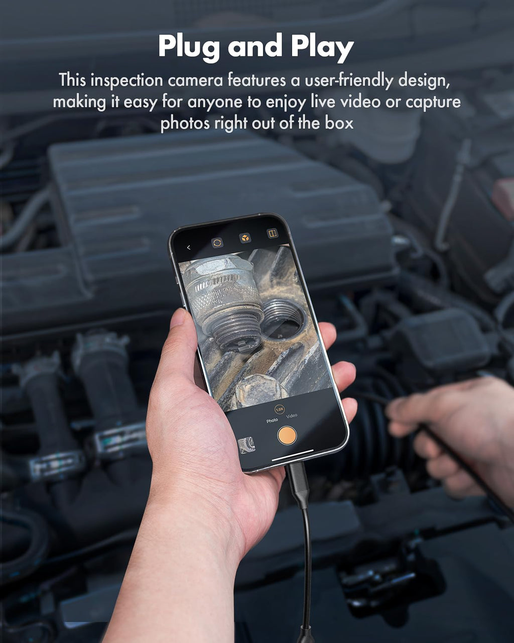 anykit endoscope camera with light, 1920p hd borescope, close-up detail