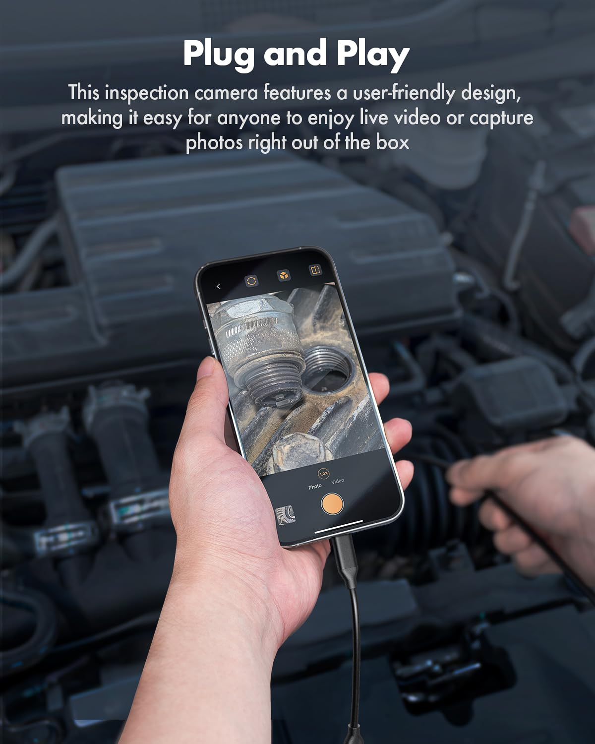 anykit endoscope camera with light, 1920p hd borescope, close-up detail