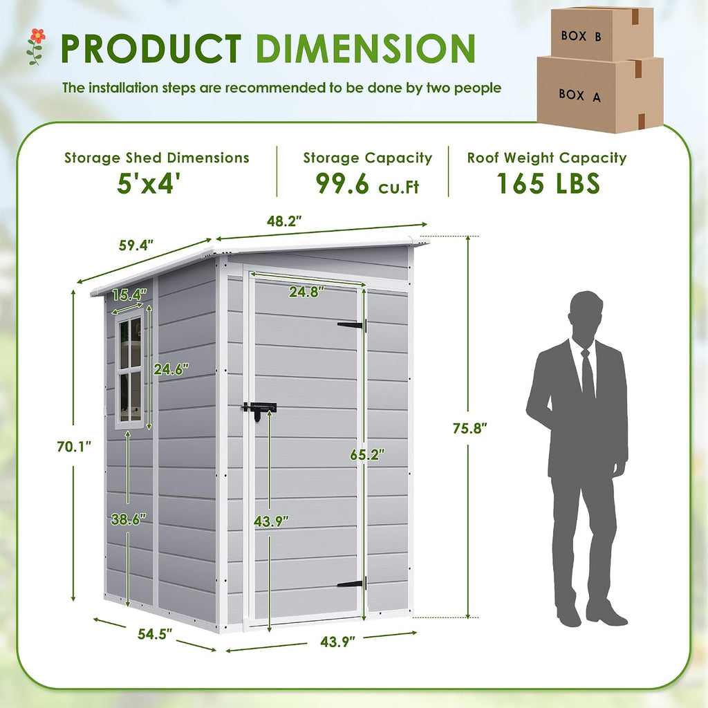jummico outdoor storage shed, 5 x 4 ft, close-up detail