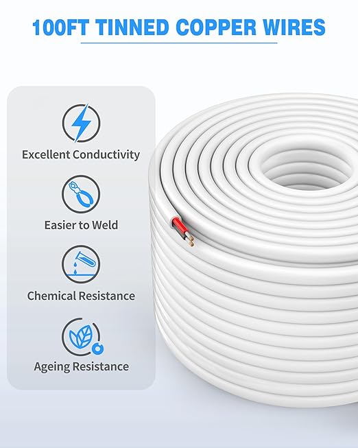 NAOVEO 10 Gauge Wire 2 Conductor Electrical Wire, 10 AWG Stranded PVC Tinned