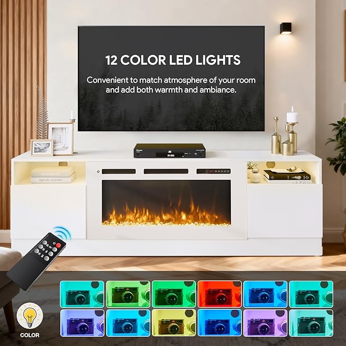 YISUFO 70" TV Stand with 36" Electric Fireplace, Large Modern Media