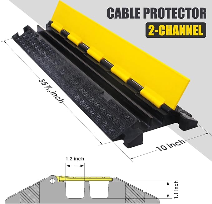 OranLite Heavy-Duty Rubber Cable Protector Ramp, Floor Cable Wire Cord Cover