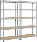 Topeakmart 2 Pack 5-Tier Metal Storage Shelves for Garage 28x12x60in Light Gray