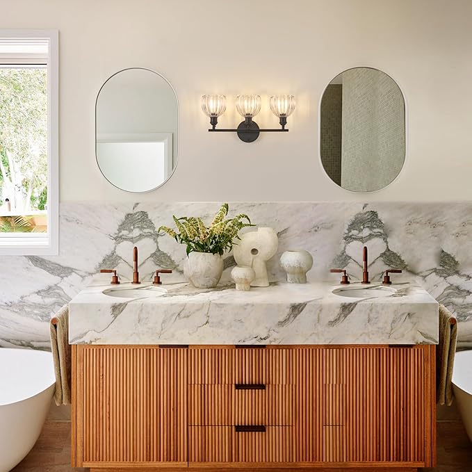 Shenmoyl Bathroom Light Fixtures, 3-Light Black Vanity Wall Light Over Mirror