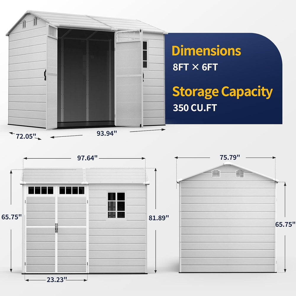 NORTHSKY 8x6 FT Resin Storage Shed with Floor,Outdoor Shed for Backyard