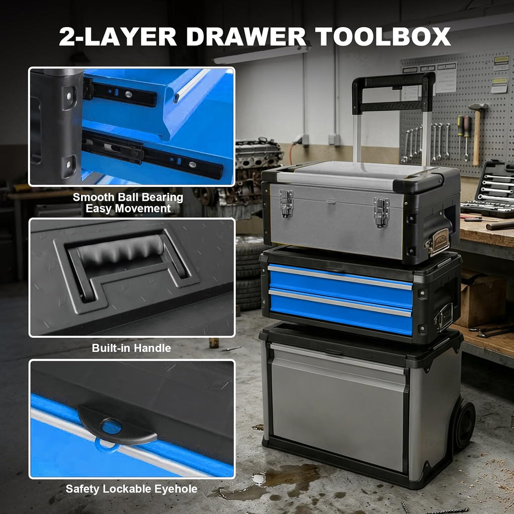 stackable rolling tool box portable metal toolbox organizer showing dimensions