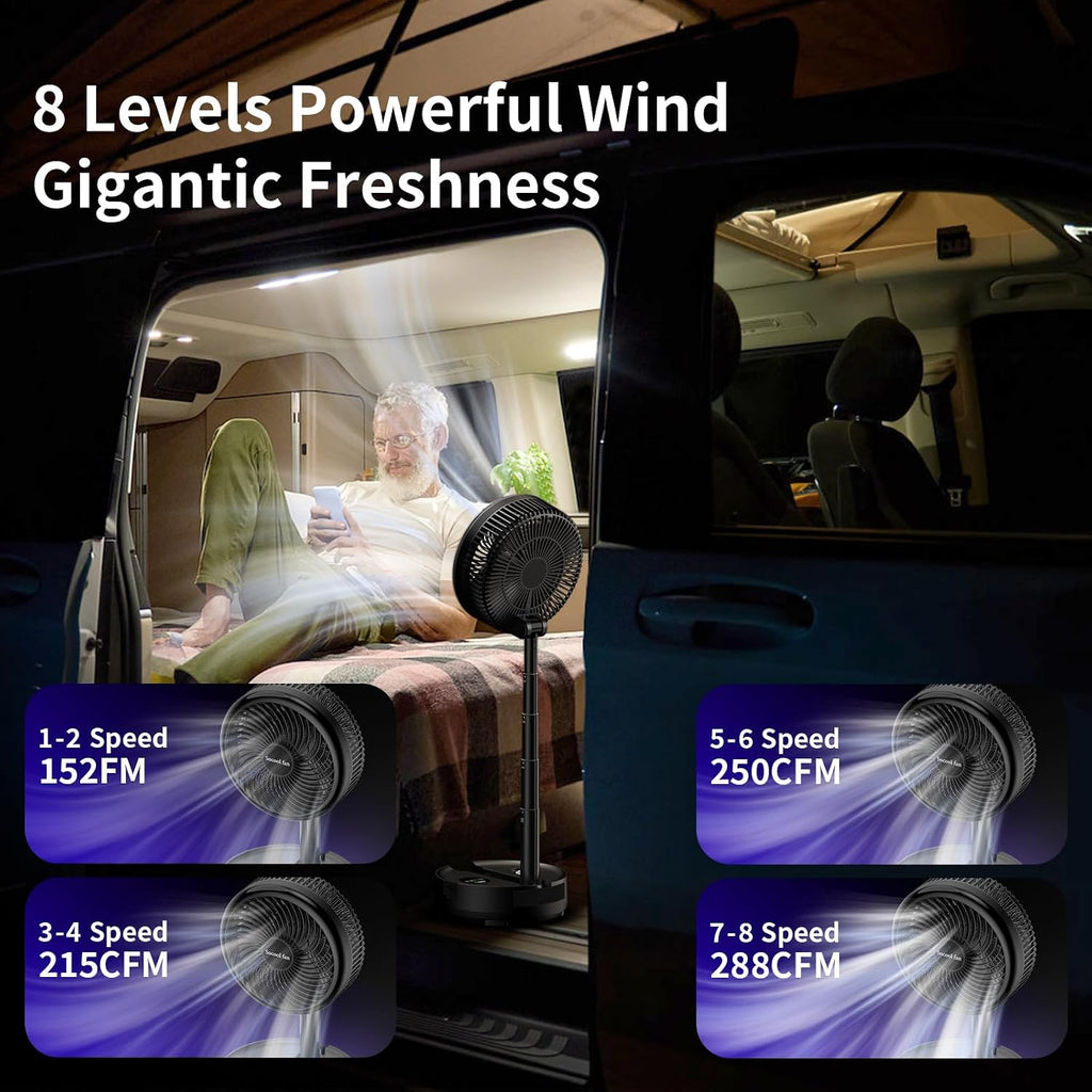 socool 40000mah portable fan foldable battery rechargeable showing dimensions