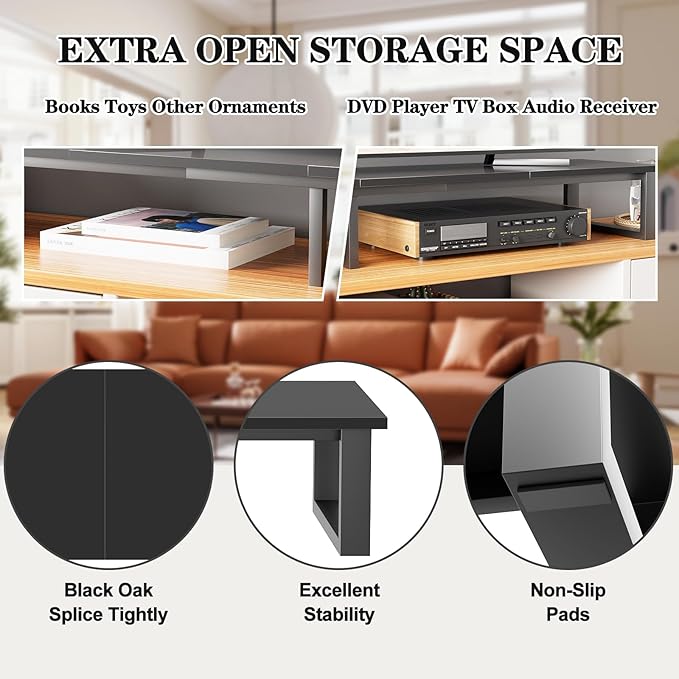 aboxoo 47" TV Riser with Light for 32-60 inch TV, TV Riser Stand Shelf