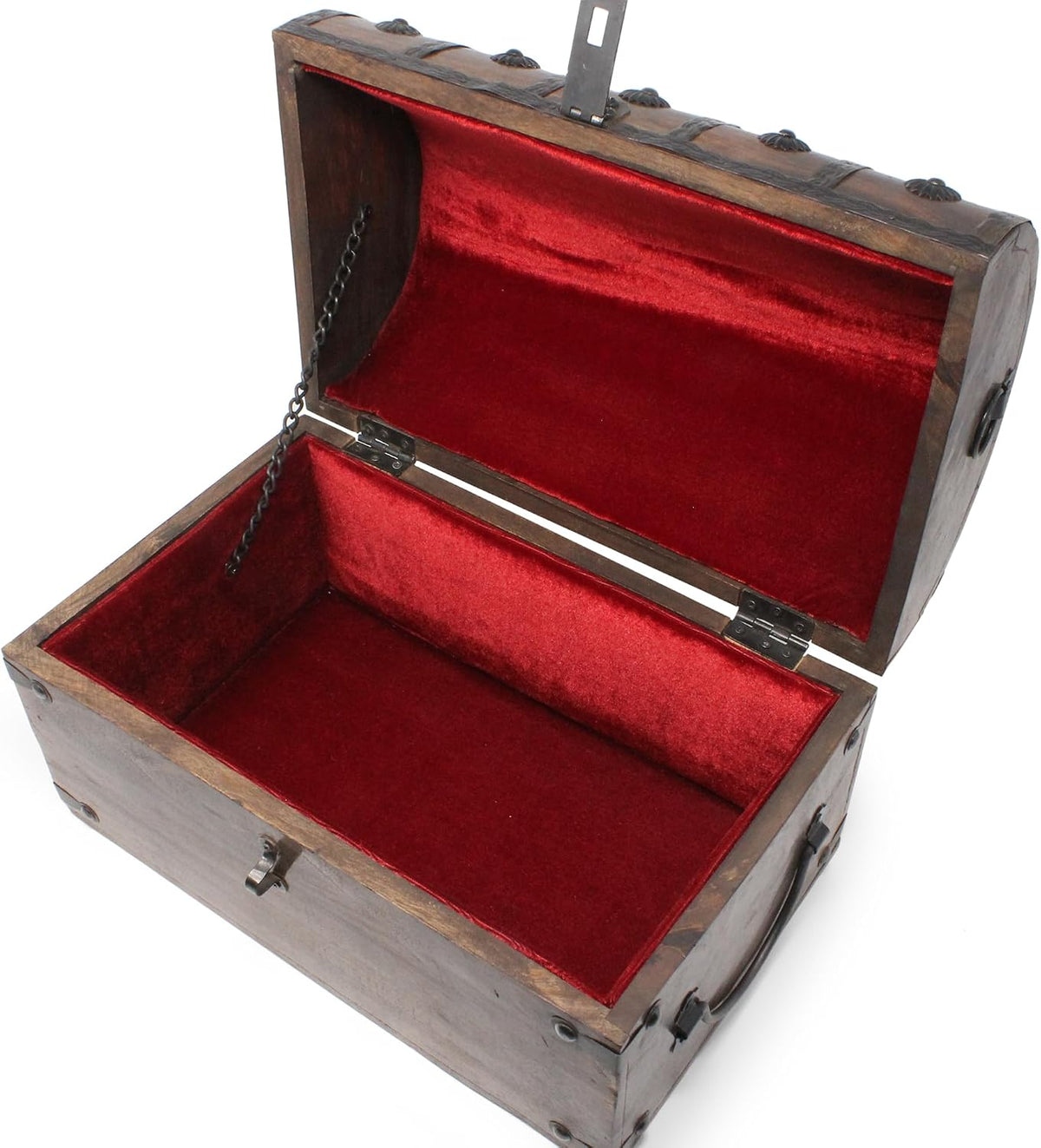 Nautical Cove Wooden Treasure Chest with Padded Velvet Lining and Antique Lock with Skeleton Keys (Large 13x8x8.75) – Luxury Wood Pirate Chest, Decorative Box with Lid, Wooden Lock Box, Pirate
