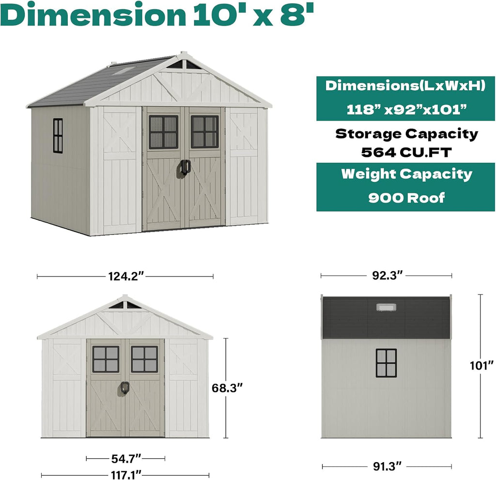 devoko 10x8 ft resin storage shed with floor, close-up detail
