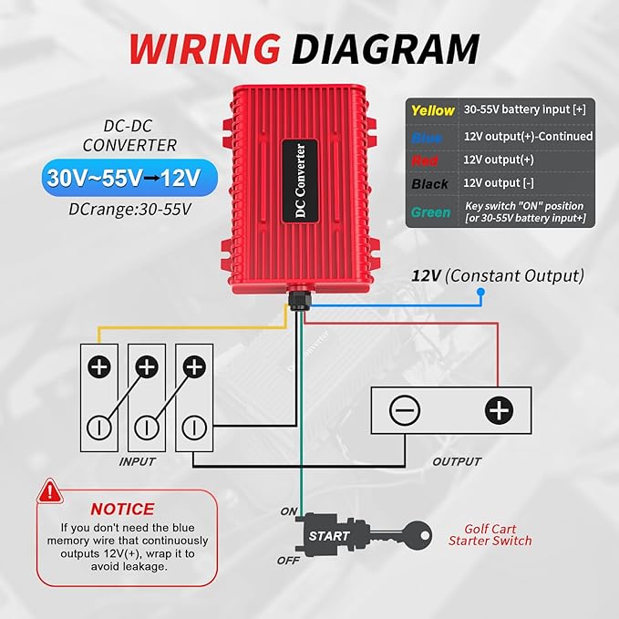 Universal 36V 48V to 12V Golf Cart Voltage Reducer DC Converter, 30A 360W DC