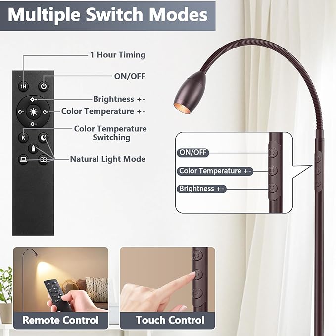 Reading Floor Lamp, Dimmable Zoomable Spotlight, Adjustable Color Beam Standing