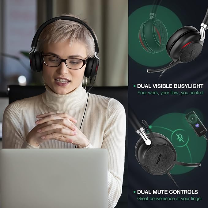 Yealink UH38 Bluetooth USB Wired Headset, Work Headset