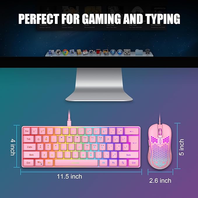 RedThunder 60% Gaming Keyboard and Mouse Combo, Ultra-Compact 61 Keys RGB