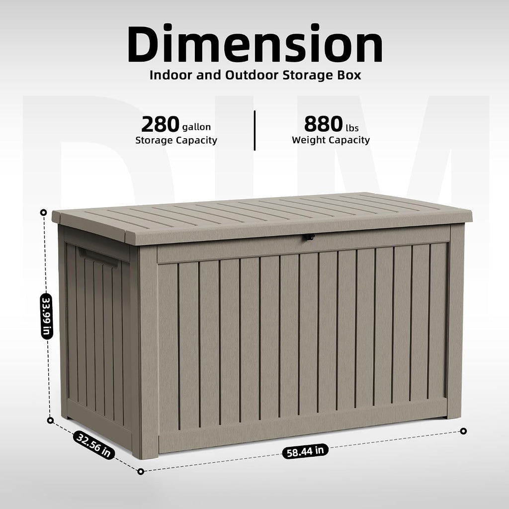280 gallon outdoor storage box waterproof, resin lockable shown in use