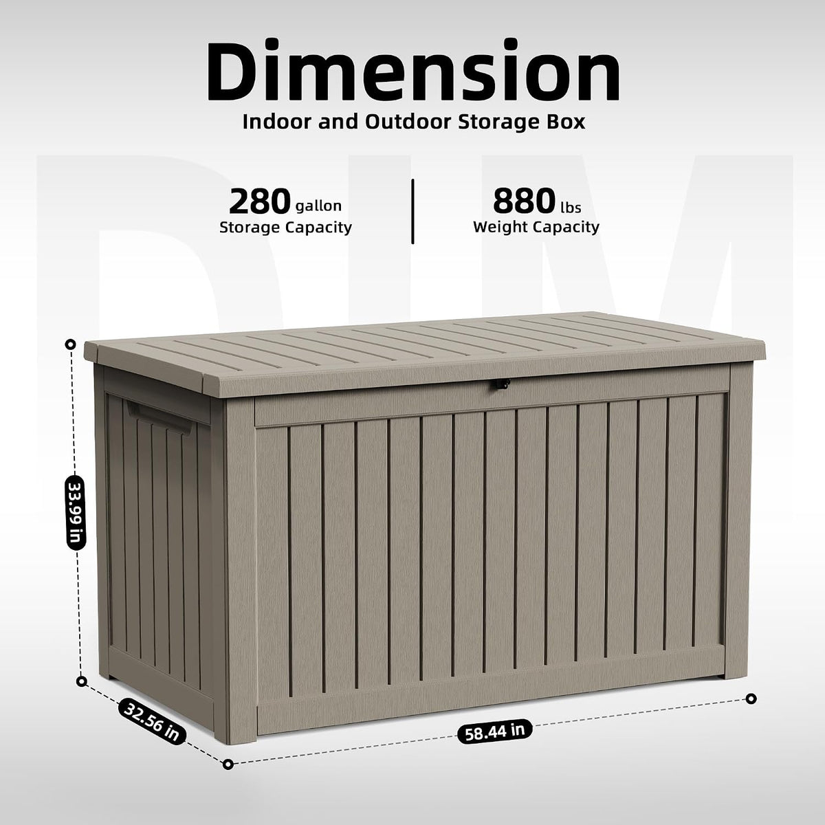 280 gallon outdoor storage box waterproof, resin lockable shown in use