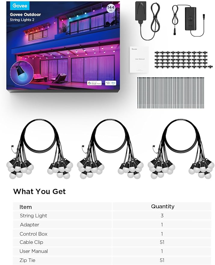 Govee Smart Outdoor String Lights 2, 144ft Outdoor Lights