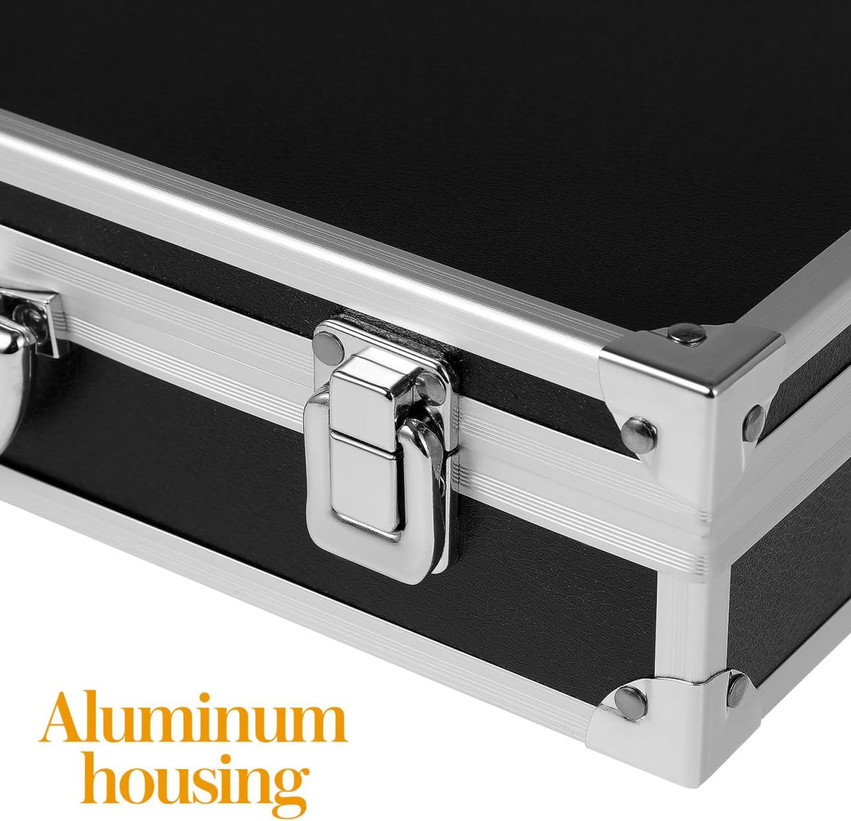 black aluminum briefcase with latch, metal hard case, package contents