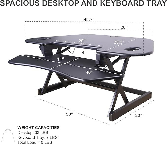 Rocelco 46" Height Adjustable Corner Standing Desk Converter